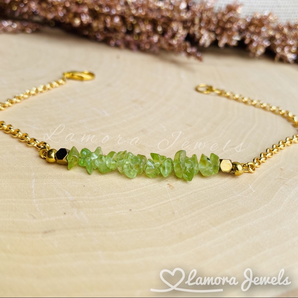 Peridot Natural Gemstone Gold Dainty Bar Bracelet